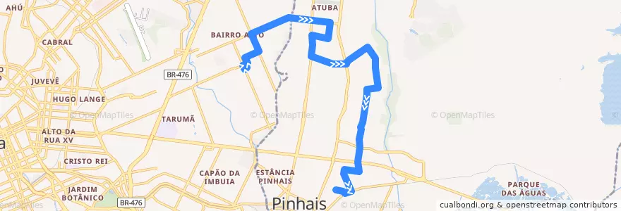 Mapa del recorrido Pinhais / Bairro Alto (via Emiliano Perneta) de la línea  en Microrregião de Curitiba.