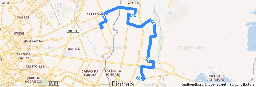 Mapa del recorrido Pinhais / Bairro Alto (via Emiliano Perneta) de la línea  en Pinhais.