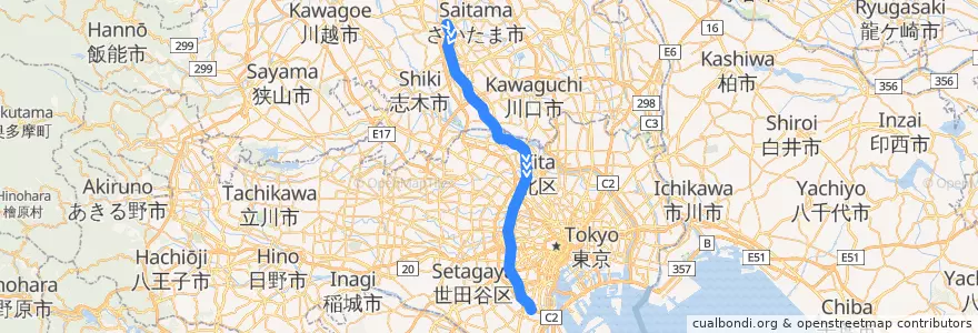 Mapa del recorrido JR埼京線 (大宮->大崎) de la línea  en 일본.
