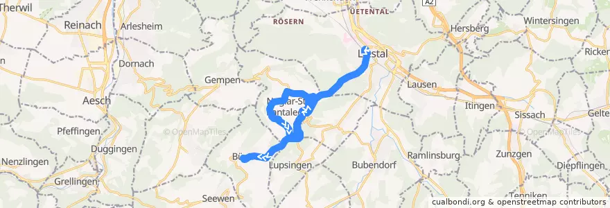 Mapa del recorrido Bus 73: Liestal, Bahnhof => Büren SO, Dorf de la línea  en Switzerland.