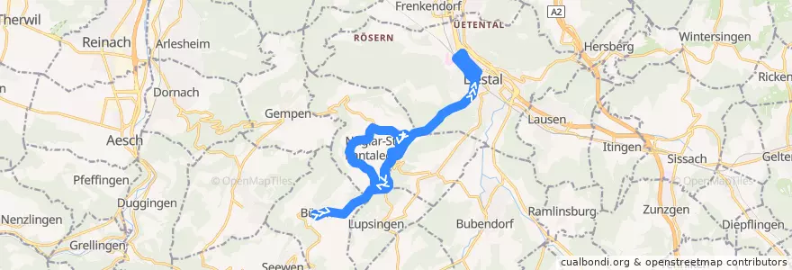 Mapa del recorrido Bus 73: Büren SO, Dorf => Liestal, Bahnhof de la línea  en Schweiz.