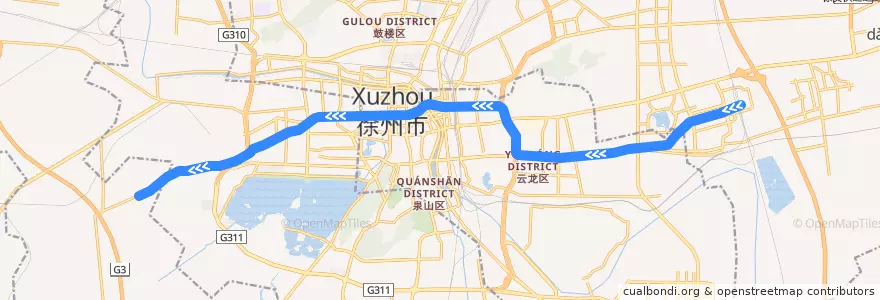 Mapa del recorrido 徐州地铁1号线 de la línea  en Сюйчжоу.