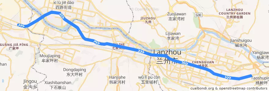 Mapa del recorrido 兰州轨道交通1号线 de la línea  en لانژو.