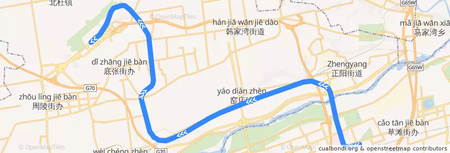 Mapa del recorrido 机场城际 de la línea  en Weicheng District.