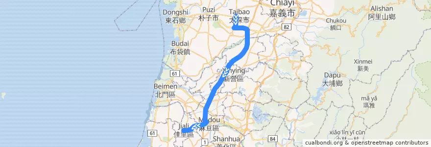 Mapa del recorrido 橘9-1(往佳里_返程) de la línea  en Тайвань.