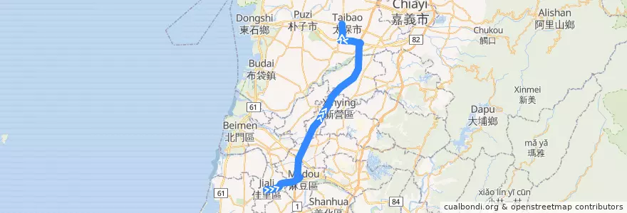 Mapa del recorrido 橘9-1(往高鐵嘉義站_往程) de la línea  en Taiwan.