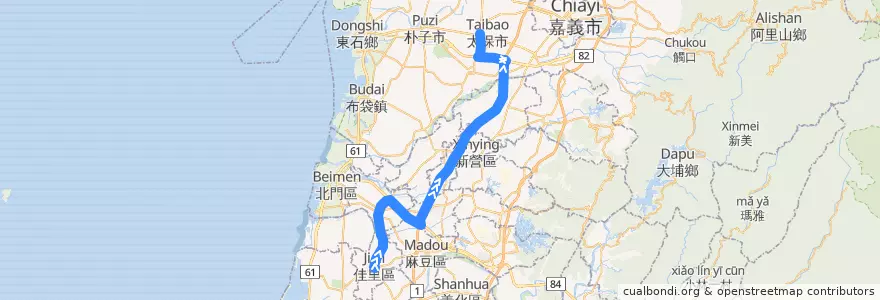 Mapa del recorrido 橘9(往高鐵嘉義站_往程) de la línea  en Тайвань.