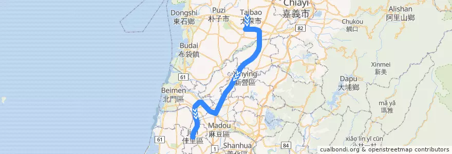 Mapa del recorrido 橘9(往佳里_返程) de la línea  en Taiwan.
