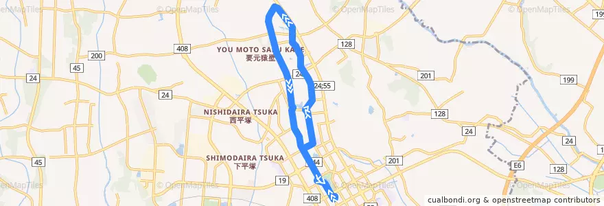 Mapa del recorrido 関東鉄道バスC10系統 つくばセンター⇒筑波大学循環（左回り） de la línea  en 筑波市.