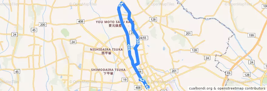 Mapa del recorrido 関東鉄道バスC10系統 つくばセンター⇒筑波大学循環（右回り） de la línea  en つくば市.