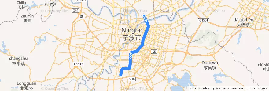 Mapa del recorrido 宁波轨道交通3号线 de la línea  en 鄞州区.
