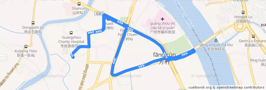 Mapa del recorrido 965路[芳村码头(信义路总站)环线] de la línea  en 荔湾区.