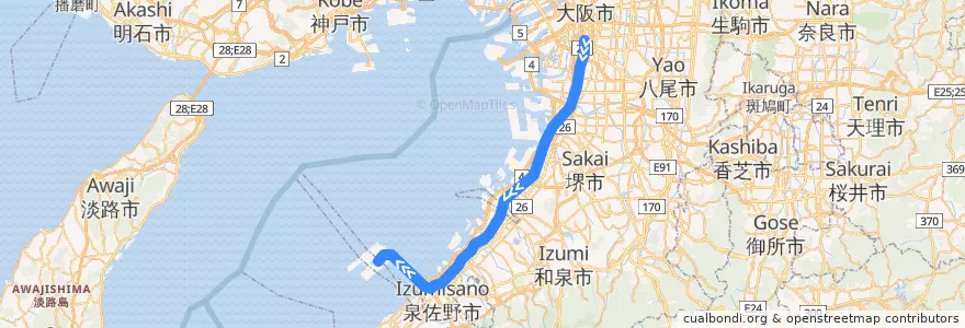 Mapa del recorrido 特急ラピート de la línea  en 大阪府.