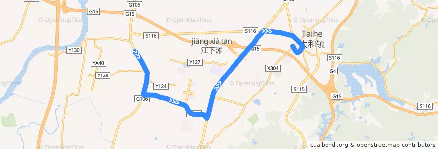 Mapa del recorrido 972路(地铁龙归站总站-太和总站) de la línea  en Baiyun District.