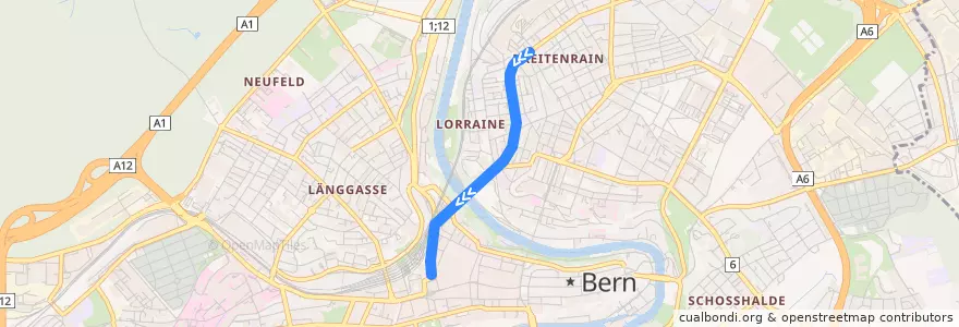Mapa del recorrido Bus 18: Wyleregg => Bern Bahnhof de la línea  en Bern.
