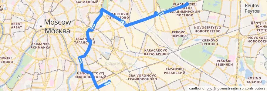 Mapa del recorrido Трамвай 43: Станция Угрешская => 3-я Владимирская улица de la línea  en Moskau.