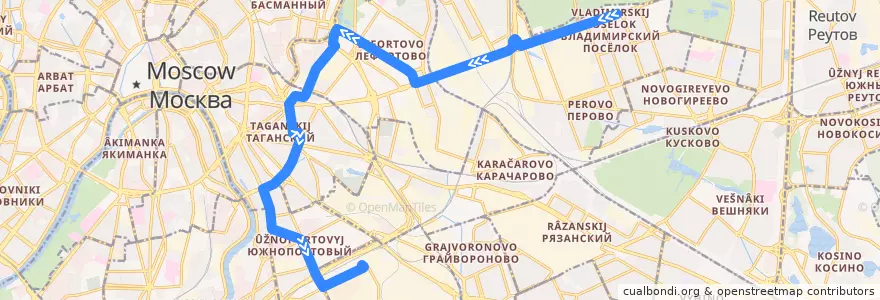 Mapa del recorrido Трамвай 43: 3-я Владимирская улица => Станция Угрешская de la línea  en Москва.
