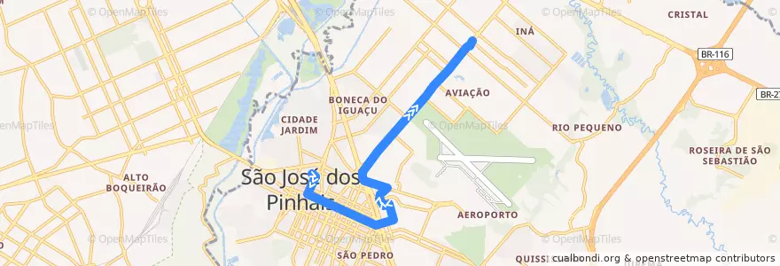 Mapa del recorrido T. Central / T. Afonso Pena de la línea  en São José dos Pinhais.