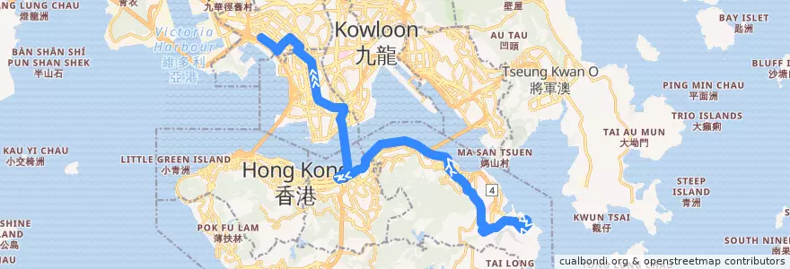 Mapa del recorrido 過海隧巴N118線 Cross-harbour Bus N118 (小西灣（藍灣半島） Siu Sai Wan (Island Resort) → 長沙灣（深旺道） Cheung Sha Wan (Sham Mong Road)) de la línea  en Yeni Bölgeler.