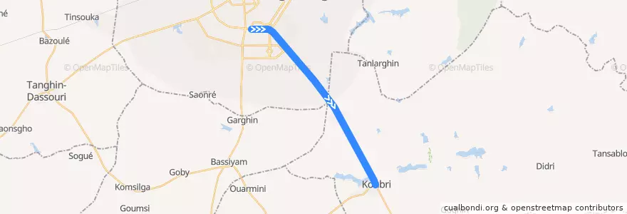 Mapa del recorrido 5LIC: Ouaga inter→Marché de Koubri de la línea  en Центральная область.
