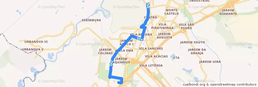 Mapa del recorrido Terminal Central/Aquárius de la línea  en São José dos Campos.