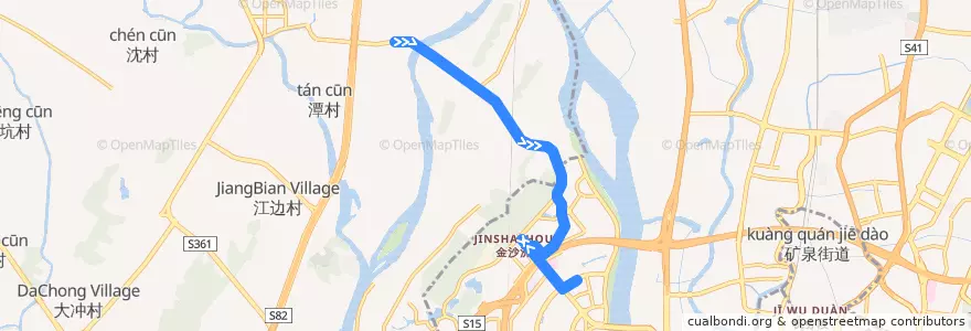 Mapa del recorrido 广974班车[东秀路(广州市民政局精神病院)总站-城西花园] de la línea  en 广东省.