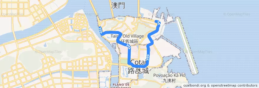 Mapa del recorrido Taipa Line de la línea  en 氹仔.