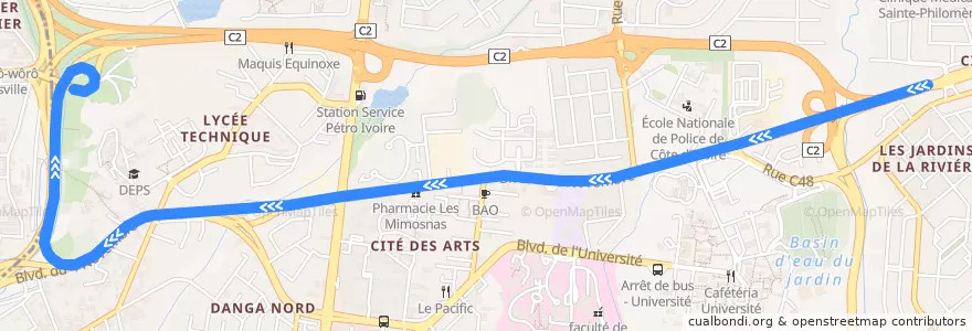 Mapa del recorrido gbaka : Cocody Riviera 2 → Adjamé Liberté de la línea  en Cocody.