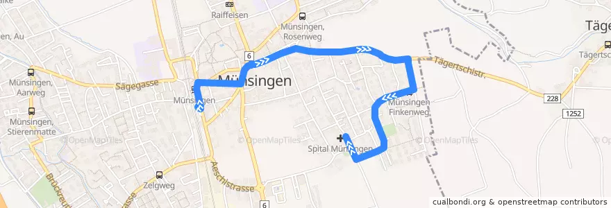 Mapa del recorrido Bus 161: Münsingen Bahnhof => Münsingen, Spital de la línea  en Münsingen.