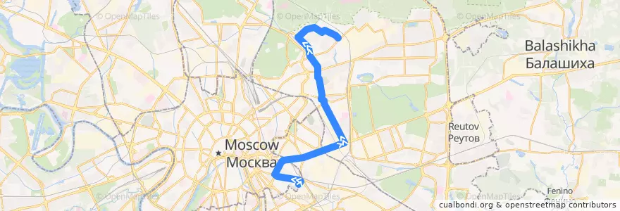 Mapa del recorrido Трамвай 46: Новоконная площадь => Метро «Бульвар Рокоссовского» de la línea  en Moscou.