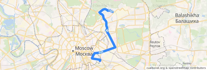 Mapa del recorrido Трамвай 46: Метро «Бульвар Рокоссовского» => Новоконная площадь de la línea  en Москва.