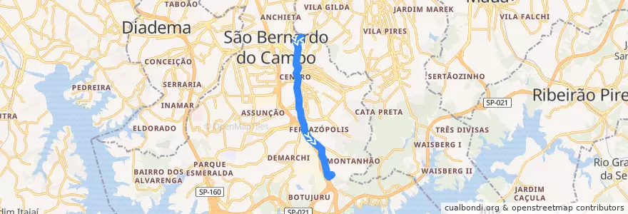 Mapa del recorrido 67:Paço => Jd. Silvina Audi de la línea  en São Bernardo do Campo.
