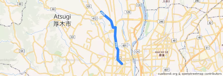 Mapa del recorrido 厚木08系統 de la línea  en 厚木市.