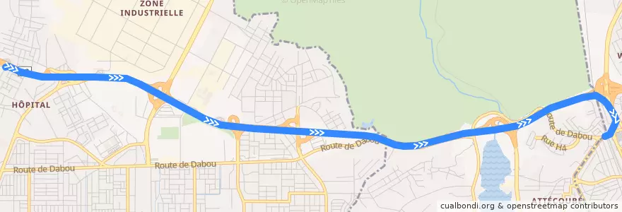 Mapa del recorrido gbaka : Yopougon gare Gesco → Adjamé Agban de la línea  en 阿比让.