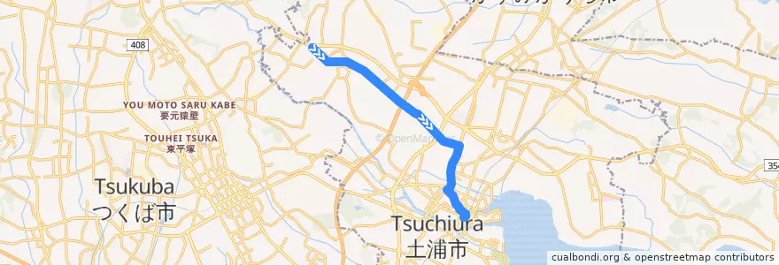 Mapa del recorrido 関東鉄道バス 高岡⇒土浦駅 de la línea  en 土浦市.