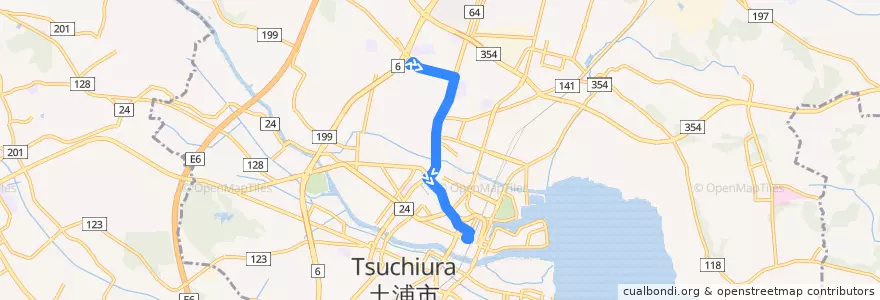 Mapa del recorrido 関東鉄道バス 合同庁舎⇒土浦駅 de la línea  en 土浦市.