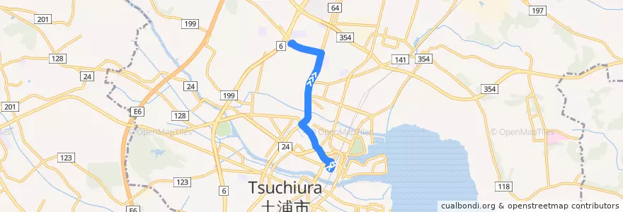 Mapa del recorrido 関東鉄道バス 土浦駅⇒合同庁舎 de la línea  en 土浦市.