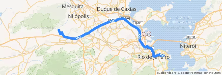 Mapa del recorrido Ônibus 364 - Tiradentes → Jardim Bangu de la línea  en Rio de Janeiro.