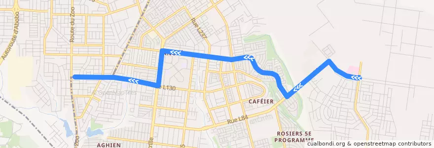 Mapa del recorrido woro woro : Abobo Azur Mobil → Nouveau Chu Angré de la línea  en Cocody.