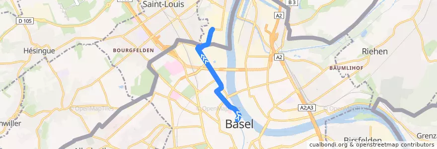 Mapa del recorrido 603 : Bâle Schifflände → Village-Neuf Paix de la línea  en .