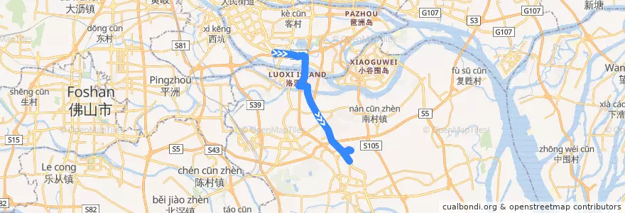 Mapa del recorrido 987路(海珠客运站总站-天安科技园总站) de la línea  en Canton.
