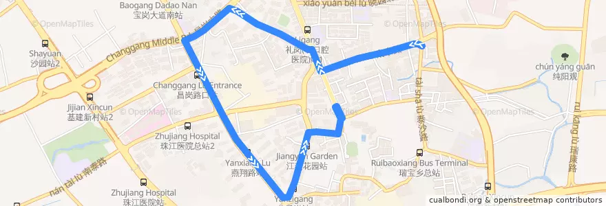Mapa del recorrido 992路(地铁江泰路站总站环线) de la línea  en 海珠区.
