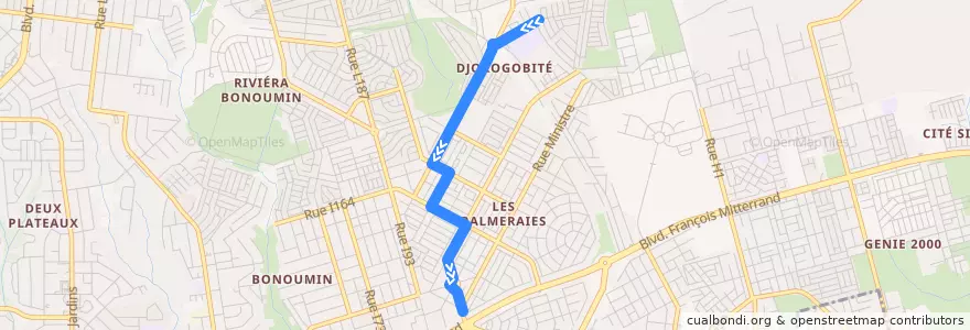 Mapa del recorrido woro woro : Palmeraie SIPIM 4 → Carrefour 9km de la línea  en Cocody.