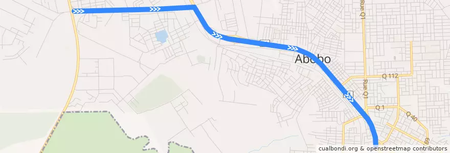 Mapa del recorrido gbaka : Ndotre → Abobo Gare de la línea  en Abobo.