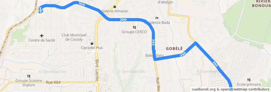 Mapa del recorrido woro woro : Zoo → Attoban de la línea  en Cocody.
