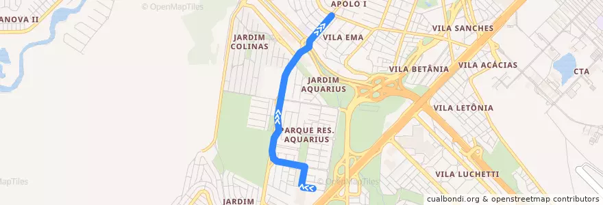 Mapa del recorrido Aquárius/Terminal Central de la línea  en São José dos Campos.