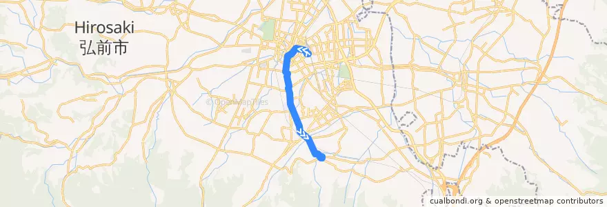 Mapa del recorrido 小栗山線 de la línea  en 弘前市.