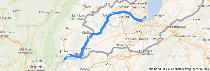 Mapa del recorrido Léman Express 6 : Genève → Bellegarde de la línea  en .