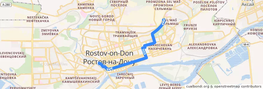 Mapa del recorrido Трамвай №4 "Сельмаш - Главный железнодорожный вокзал" de la línea  en Rostov-on-Don.