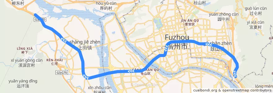 Mapa del recorrido 福州轨道交通二号线 de la línea  en 福州市.